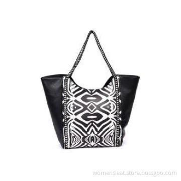 Black Large Leather Handbags with Glossy Finish , faux leat